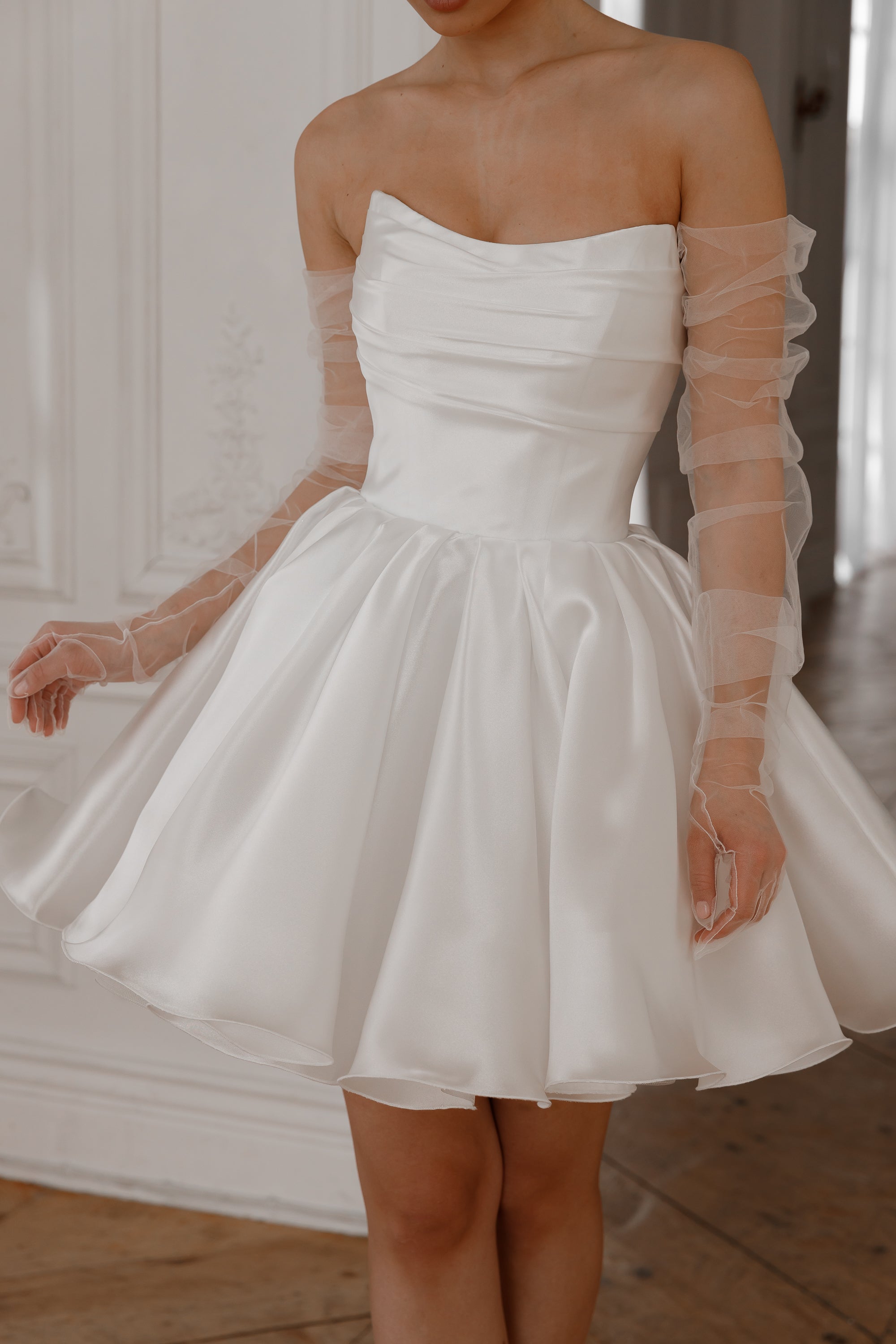 molly Detachable Straps mini Dress in Light Ivory