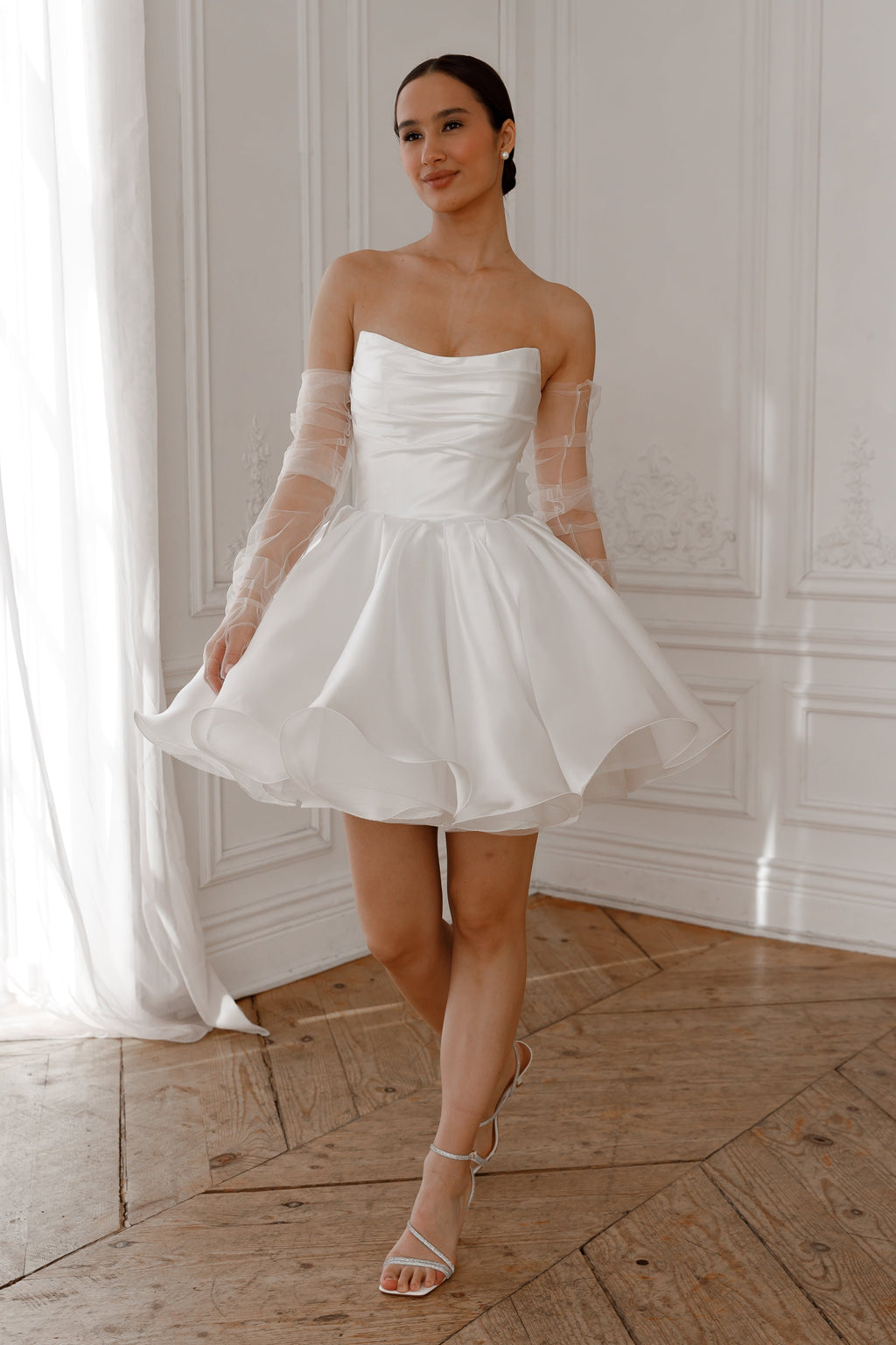 molly Detachable Straps mini Dress in Light Ivory
