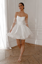 molly Detachable Straps mini Dress in Light Ivory