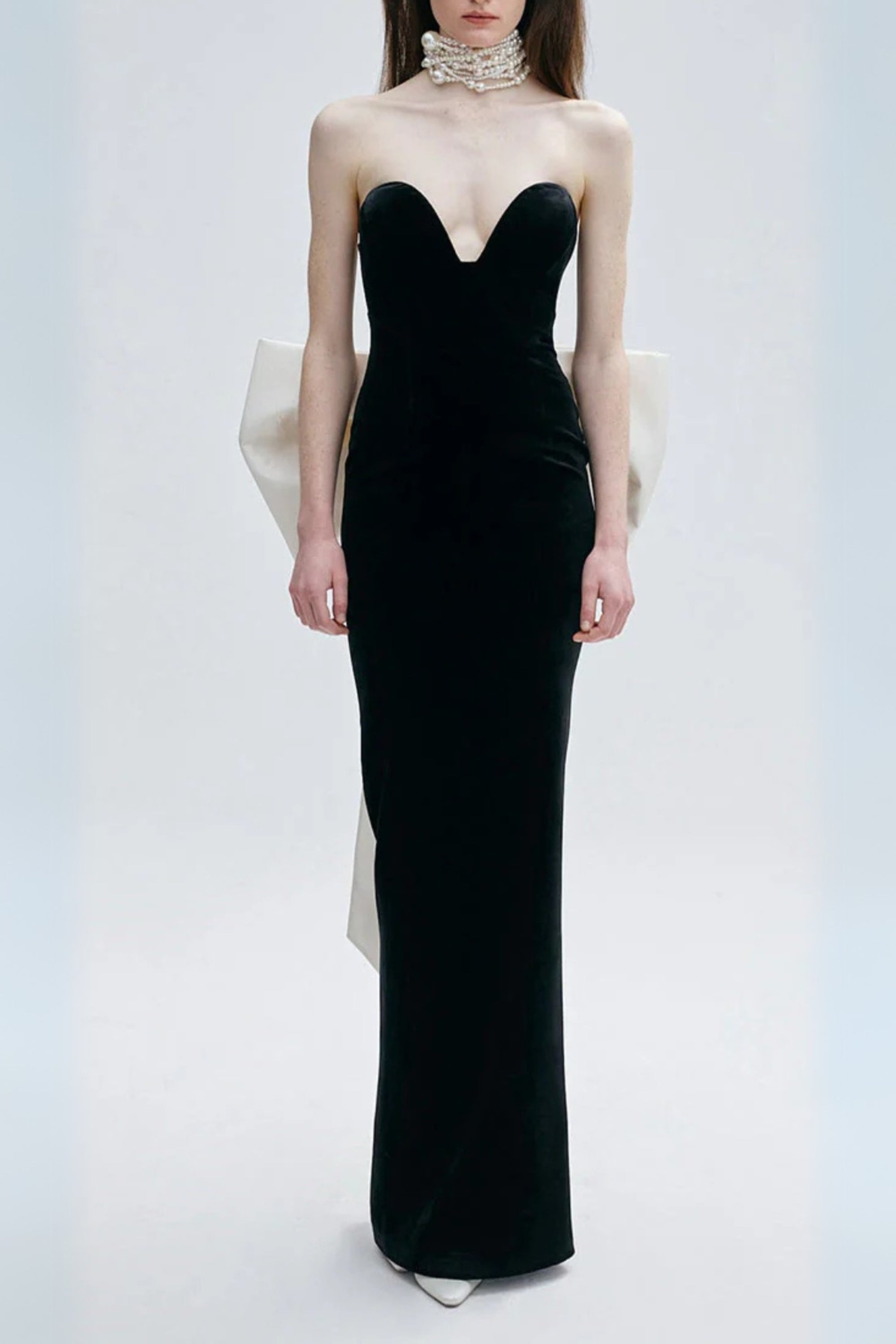 Flowering Girl Women Hermosa Silk Strapless Bow Gown In Black