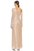 Flowering Girl Women one-shoulder flower embellished sequin maxi dress in apricot