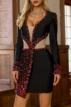 Flowering Girl Women Red Dimond Long Sleeve Mini Dress