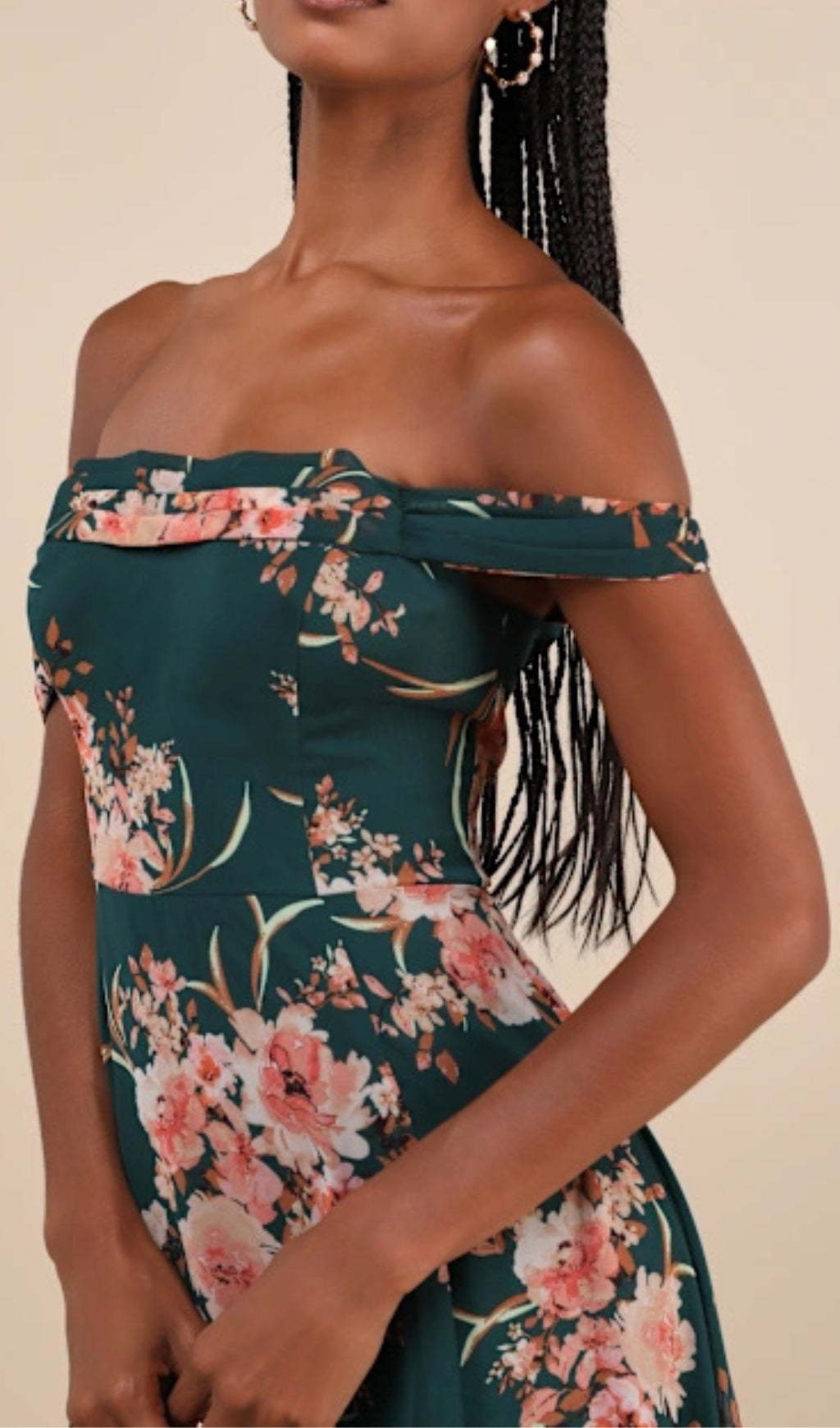 Flowering Girl Women Emerald Green Floral Off-The-Shoulder Maxi Dress