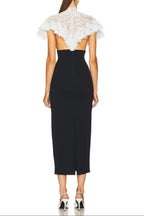 alice lace patchwork shawl bodycon midi dress in black