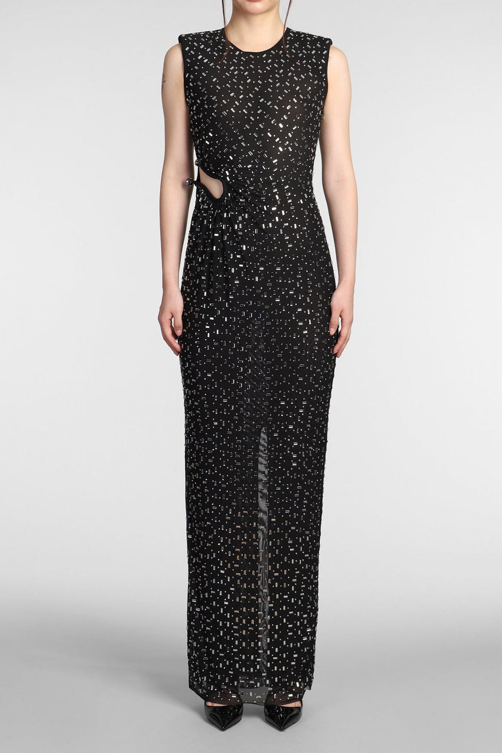 Flowering Girl Women xaviera Square Rhinestone maxi Dress in black