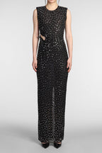 Flowering Girl Women xaviera Square Rhinestone maxi Dress in black