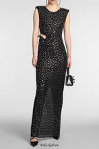 Flowering Girl Women xaviera Square Rhinestone maxi Dress in black