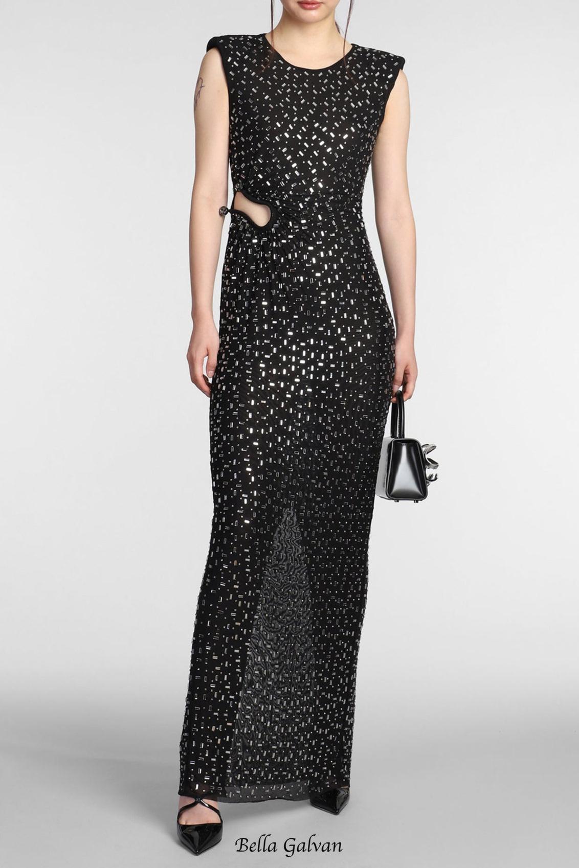 Flowering Girl Women xaviera Square Rhinestone maxi Dress in black