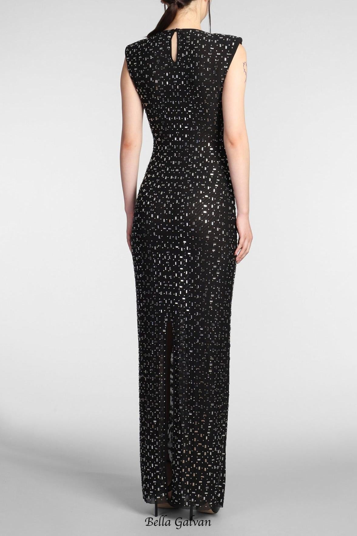 Flowering Girl Women xaviera Square Rhinestone maxi Dress in black