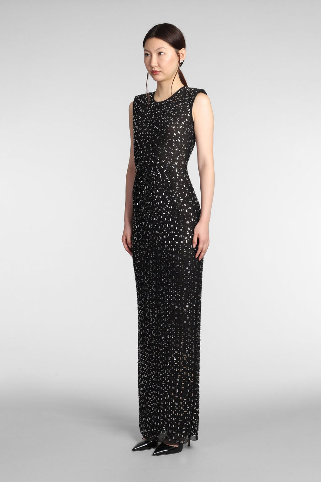 Flowering Girl Women xaviera Square Rhinestone maxi Dress in black