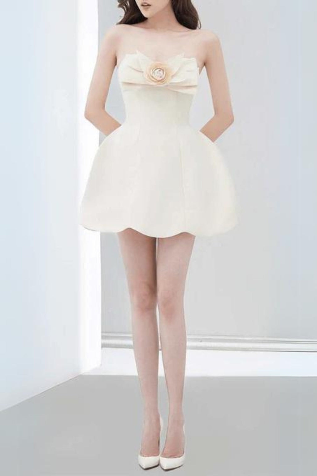 Flowering Girl Women BOW DECORATIVE BANDEAU DRESS SET IN CHAMPAGNE
