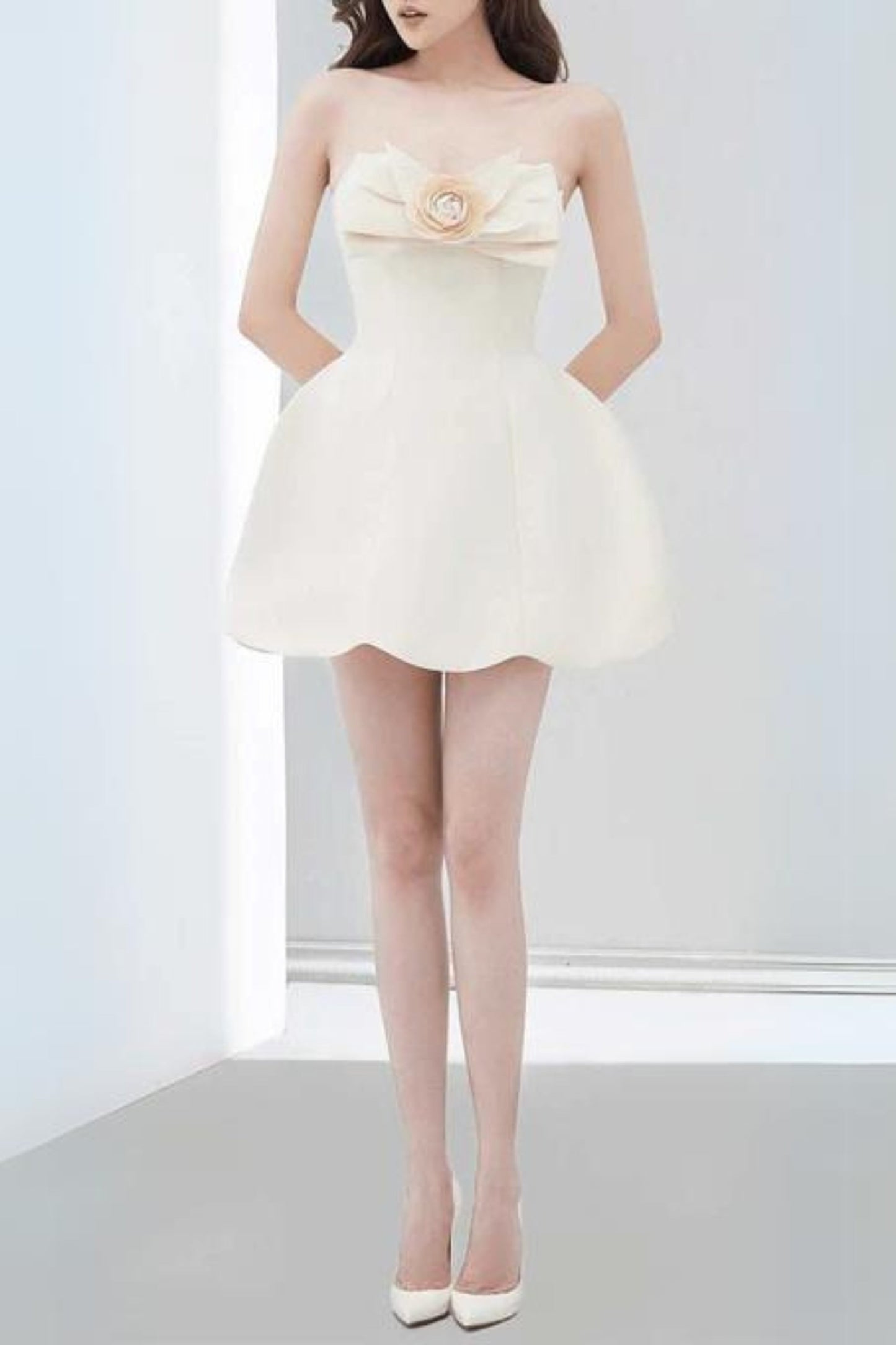 BOW DECORATIVE BANDEAU DRESS SET IN CHAMPAGNE