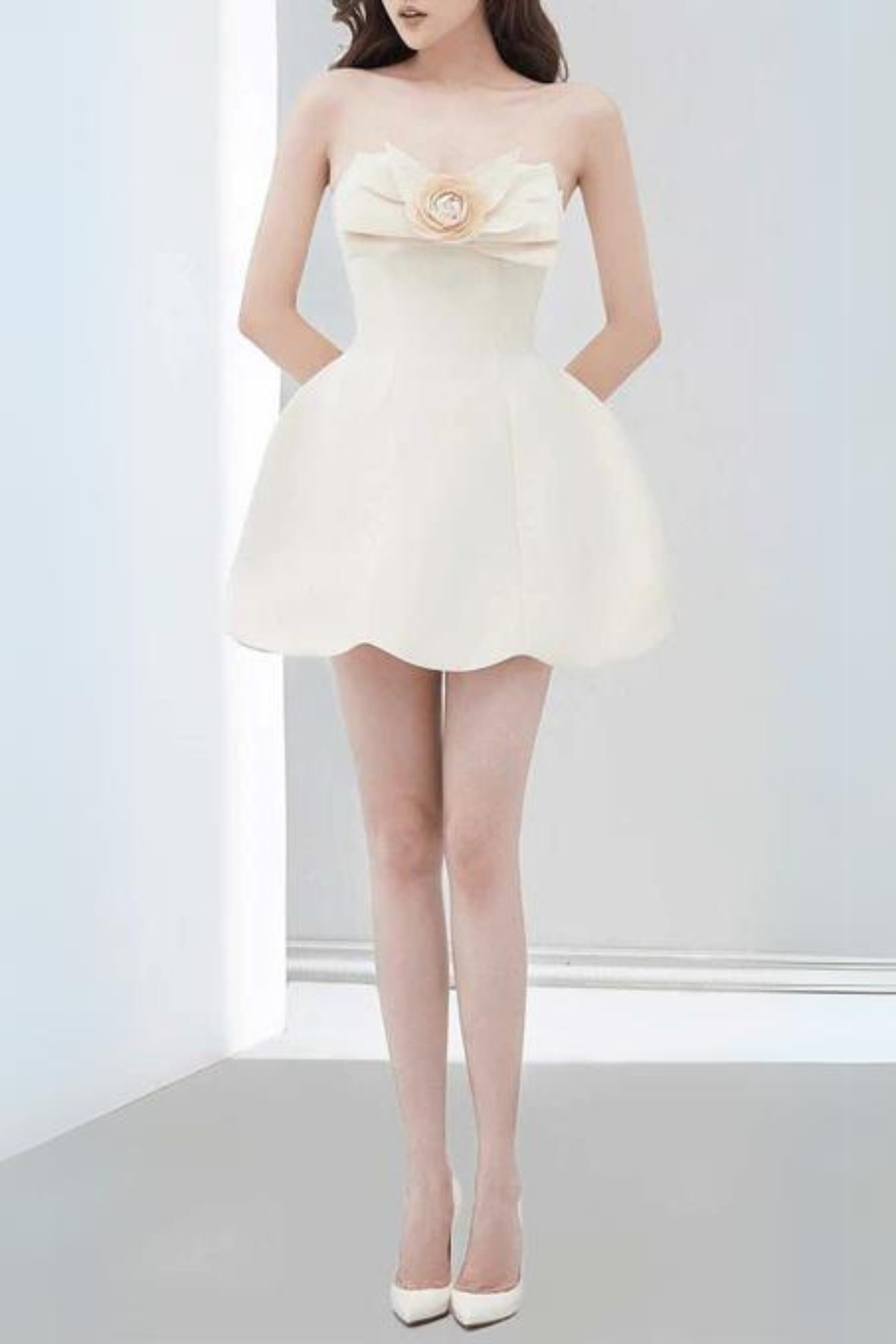 Flowering Girl Women BOW DECORATIVE BANDEAU DRESS SET IN CHAMPAGNE