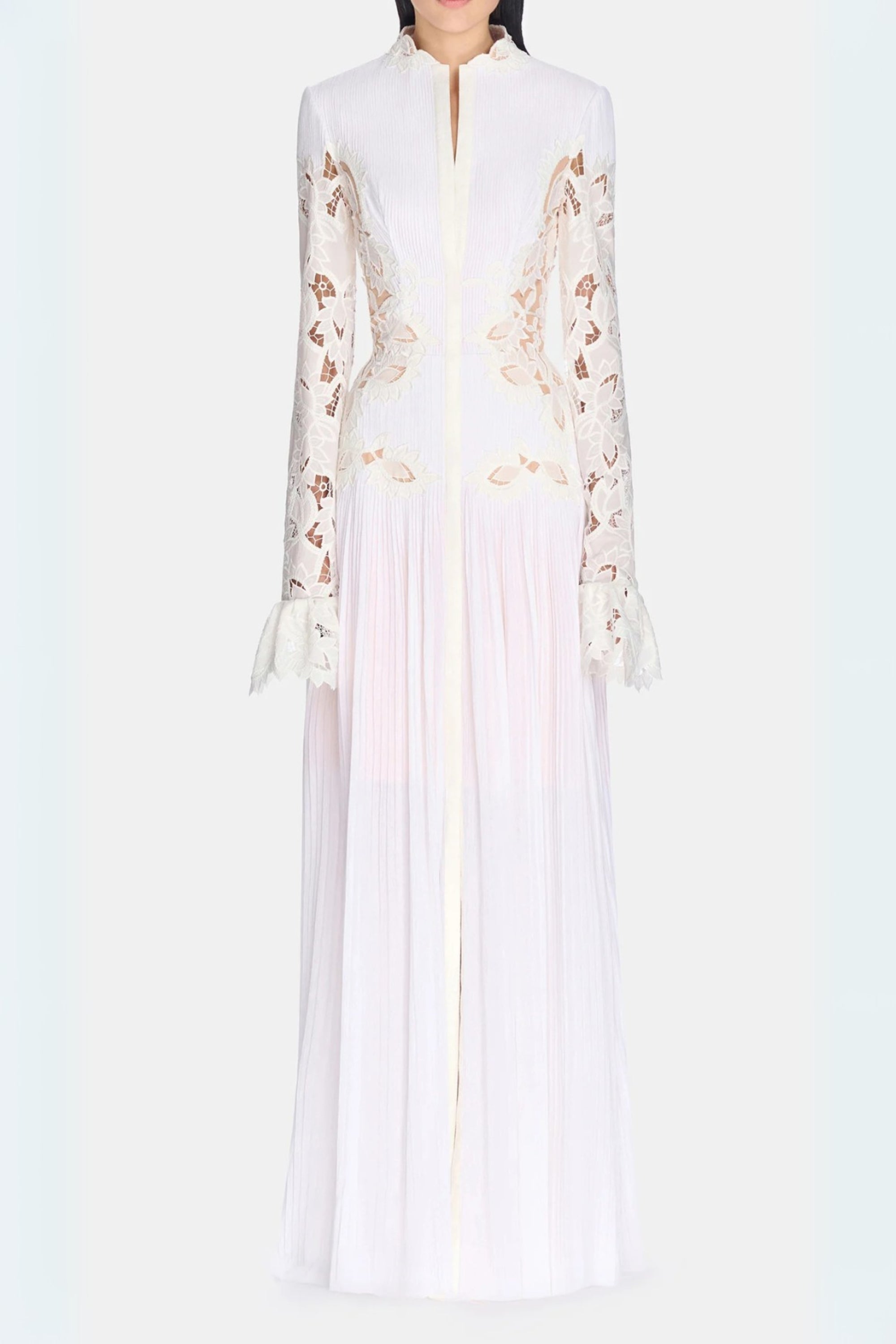 Flowering Girl Women Lace Embroidered Hollow Maxi Dress In White