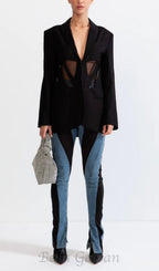 Flowering Girl Women PATCHWORK BLAZER IN BLACK