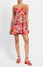 Red Multi Floral Tie Strap Mini Dress