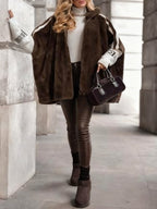 Flowering Girl Women Plush Hooded Vertical Stripe Printed Casual Coat