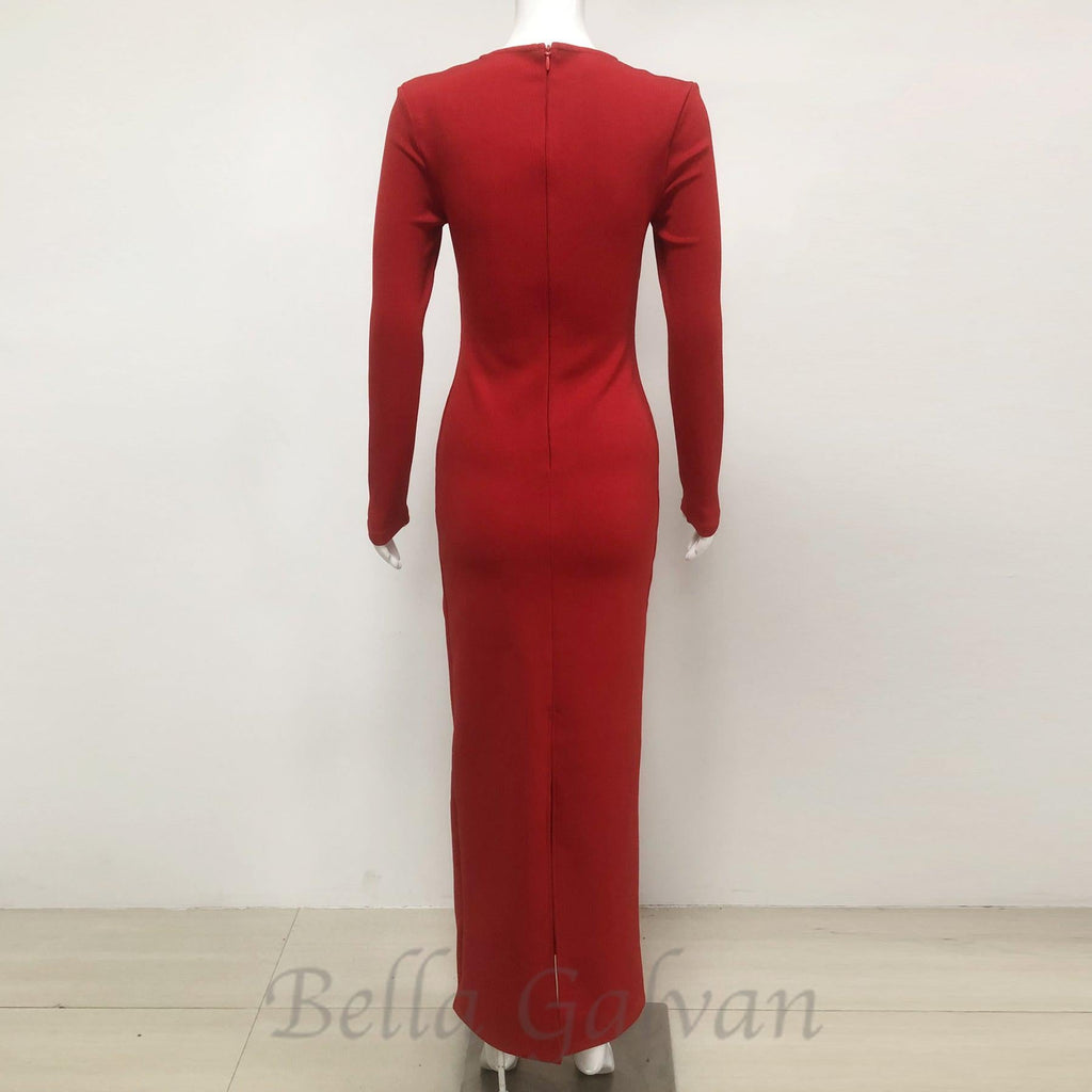 Flowering Girl Women sylvia crystal embellished long sleeve maxi dress in red