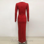 Flowering Girl Women sylvia crystal embellished long sleeve maxi dress in red