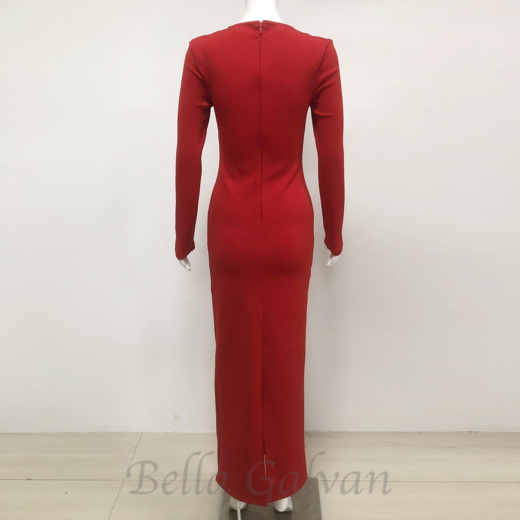 Flowering Girl Women sylvia crystal embellished long sleeve maxi dress in red