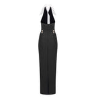 Flowering Girl Women pearl-button halter black maxi dress