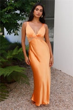 Flowering Girl Women Best Thing Satin Maxi Dress Orange