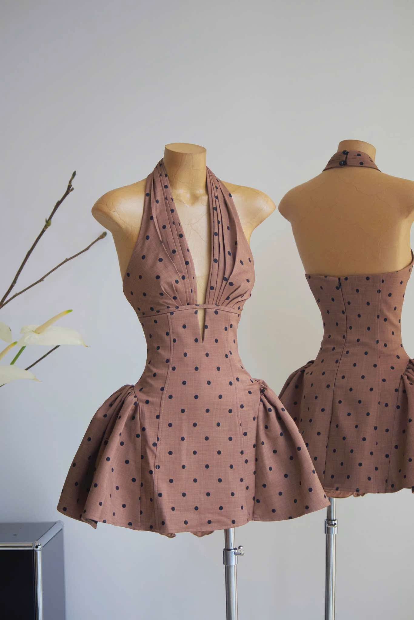 Flowering Girl Women Tiffany Plunge Dot Mini Dress