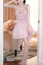 bow Tulle Corset mini Dress in Pink