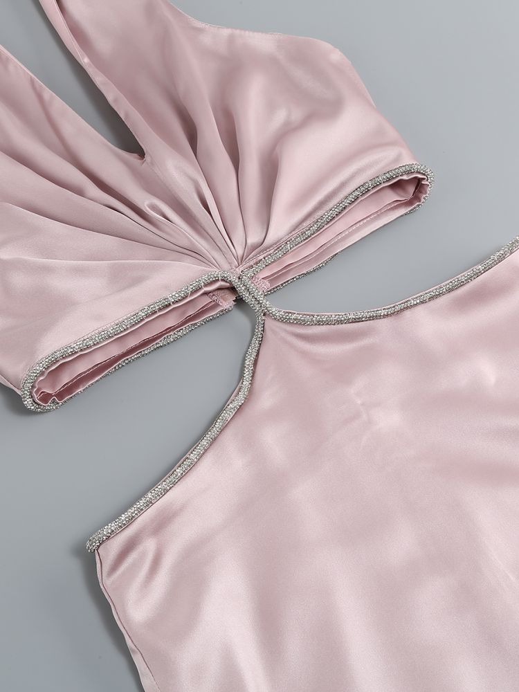 Flowering Girl Women Cross Over Cut Out Satin Mini Dress In Pink