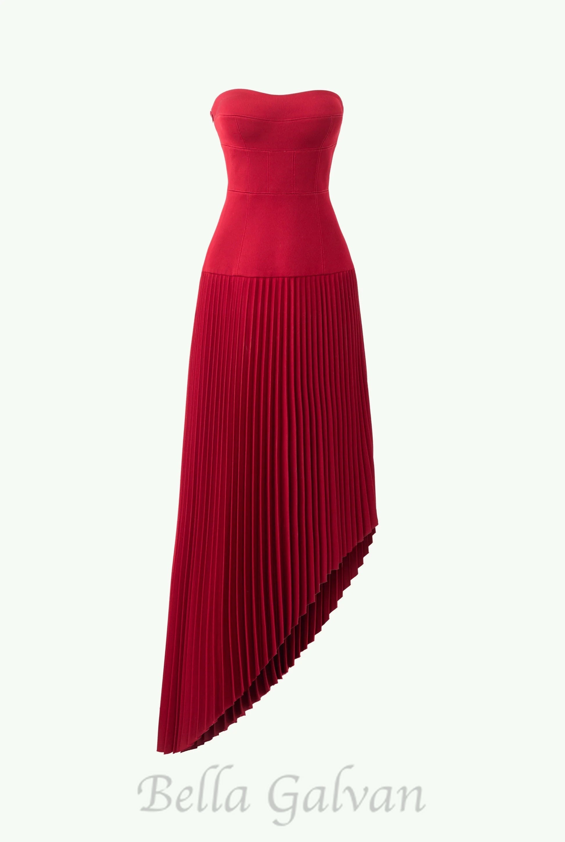 Flowering Girl Women Spaghetti Strap Asymmetric Pleated midi Dress in red