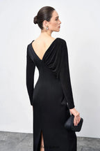 Flowering Girl Women Mirabel A-line Back Slit Taffeta Midi Dress in black