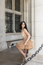 Ballerina |  Beige Tulle Mini Dress With 3D Applique