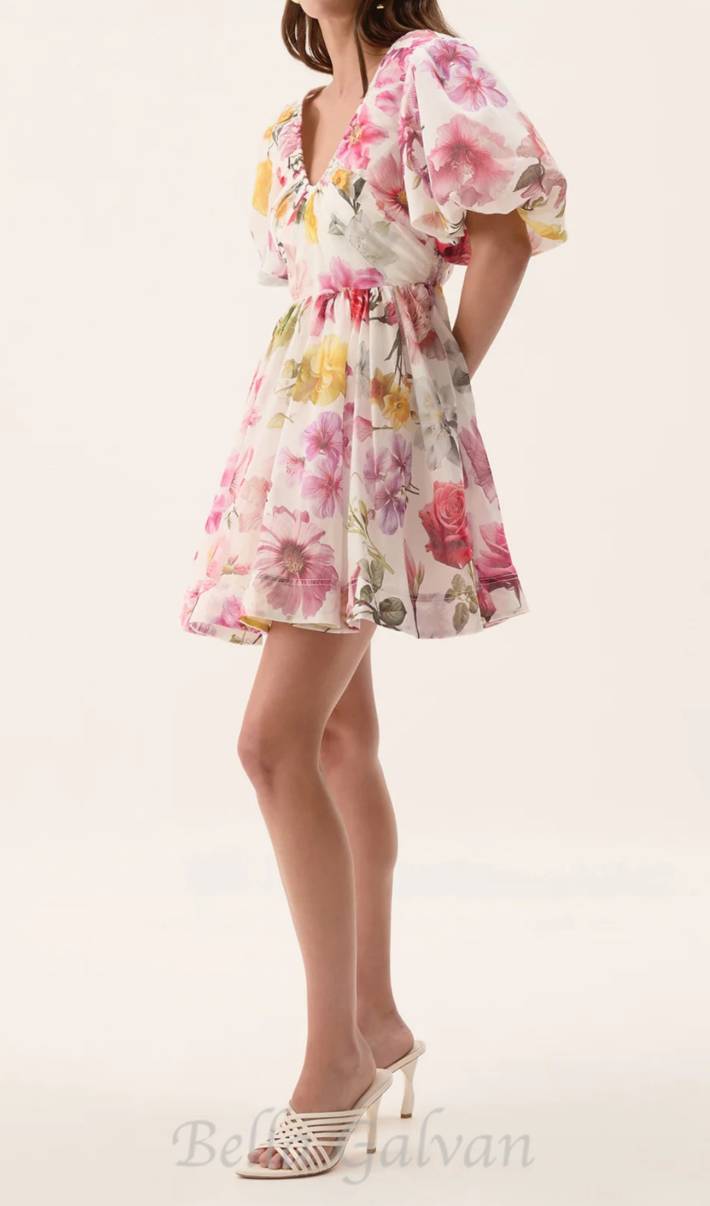 Flowering Girl Women vanessa puff sleeve collage fleur mini dress