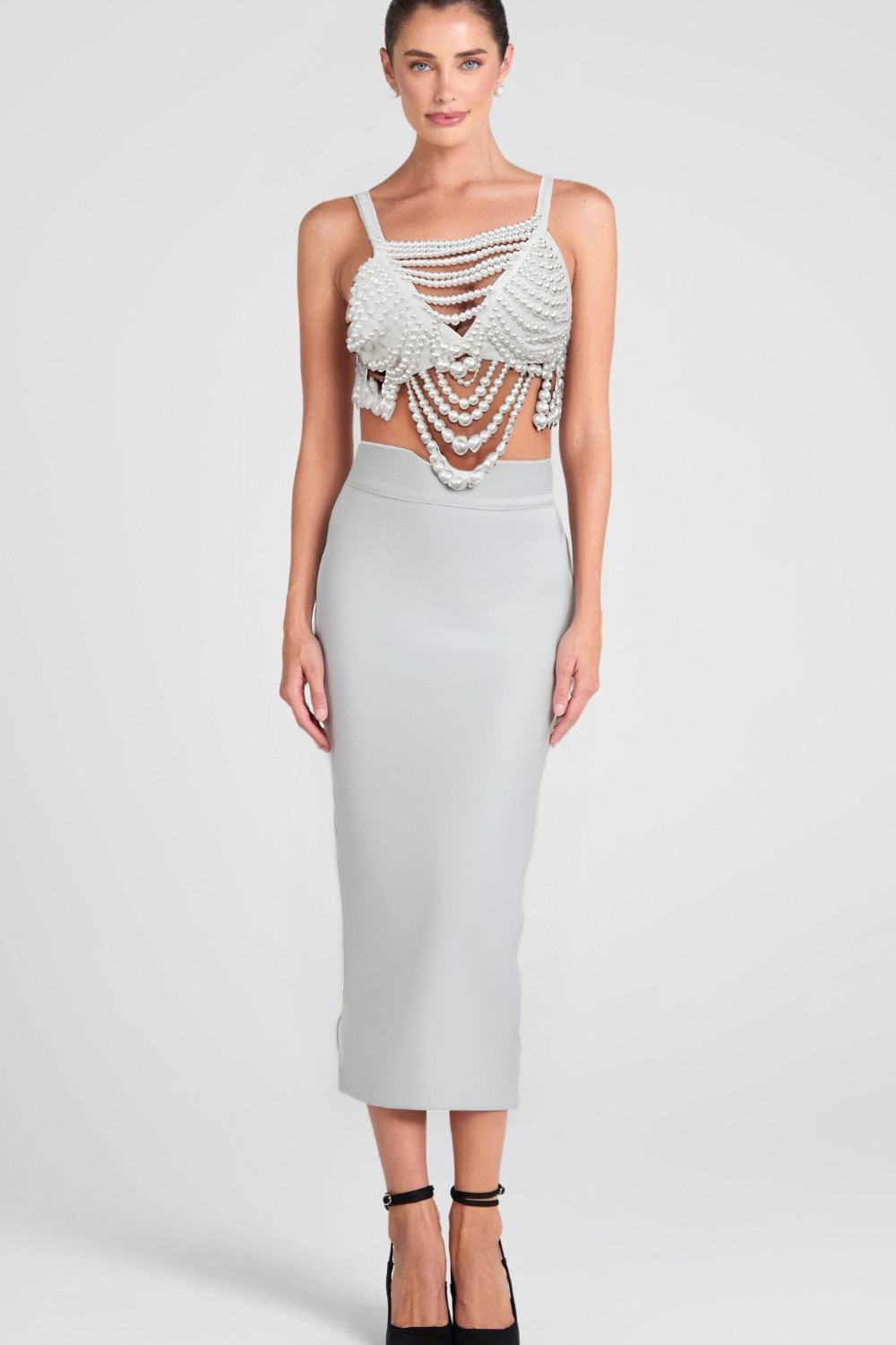 Flowering Girl Women Pearl Embellished Bustier Top
