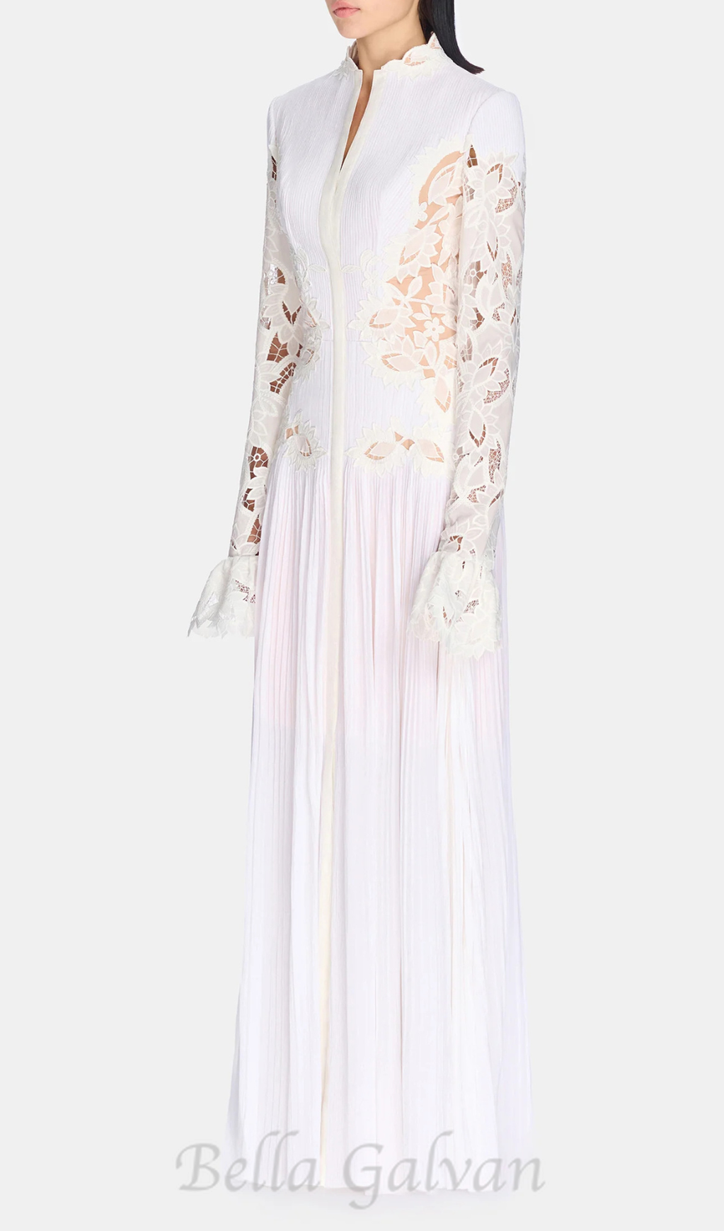 lace embroidered hollow maxi dress in white