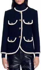 Flowering Girl Women Jill Tweed Contrast Trim Jacket in navy blue