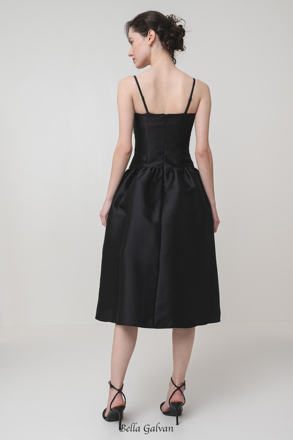 Flowering Girl Women Bow-Detail Taffeta Midi Dress in black