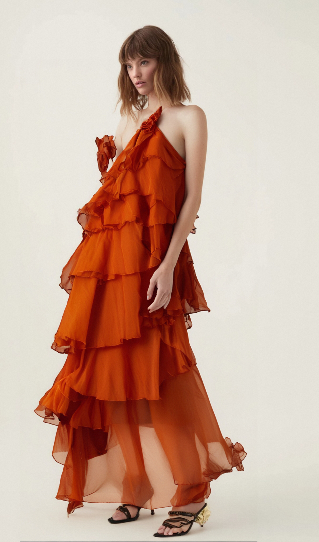 Flowering Girl Women Carrie orange halterneck flounced maxi dress