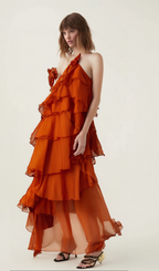 Flowering Girl Women Carrie orange halterneck flounced maxi dress