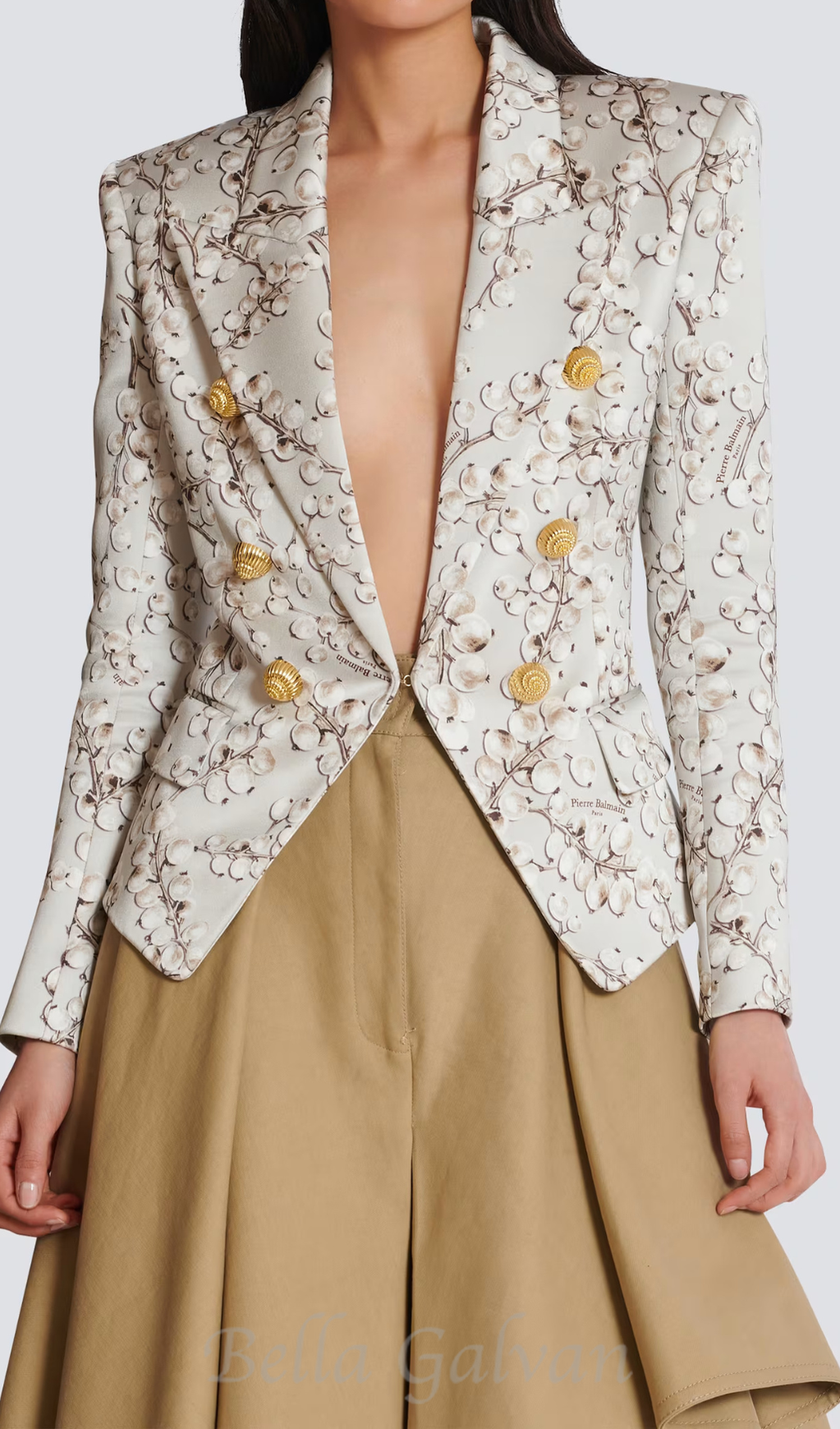 Flowering Girl Women 6-button satin jacket with Redcurrant print
