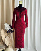 Flowering Girl Women lace hollow maxi dress in red