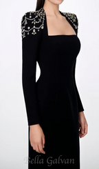 Flowering Girl Women crystal-embellished black long sleeve maxi dress