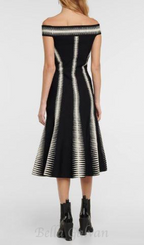 Flowering Girl Women Jacquard off-shoulder midi dress in black