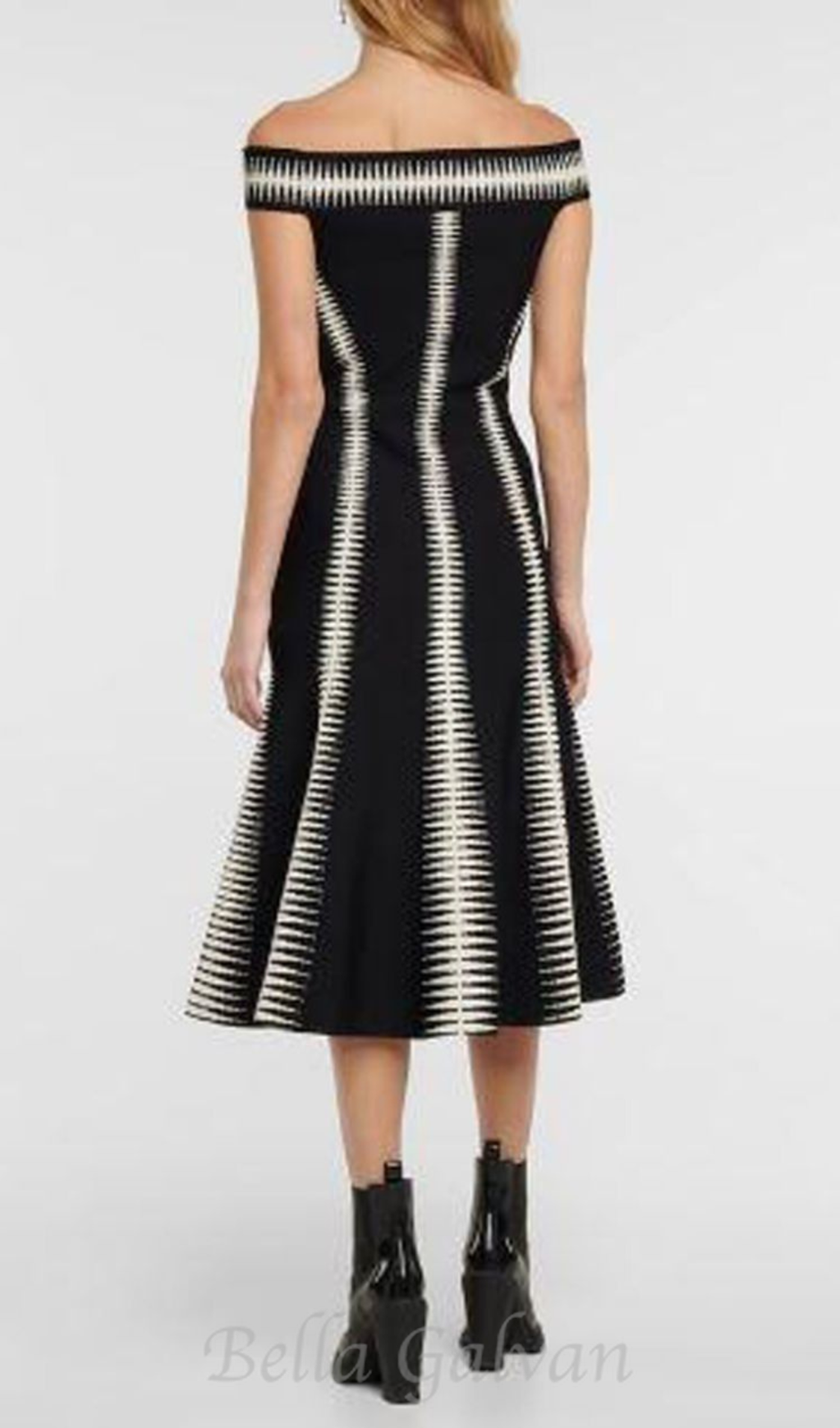Flowering Girl Women Jacquard off-shoulder midi dress in black