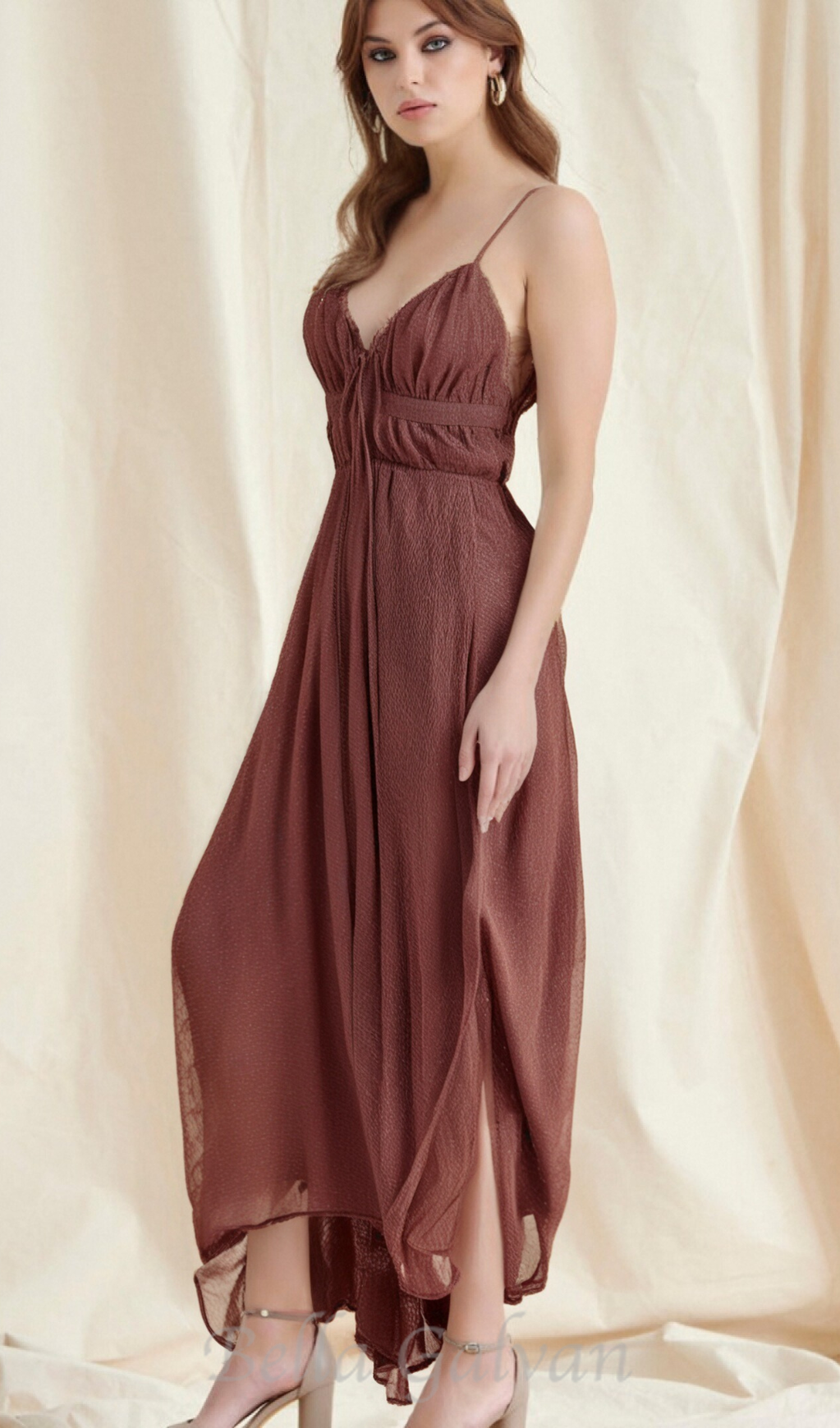 Flowering Girl Women sally pleated midi dress in rust red
