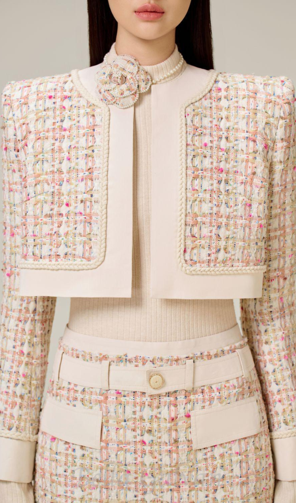 Flowering Girl Women Carlin patchwork Tweed Jacket in pink