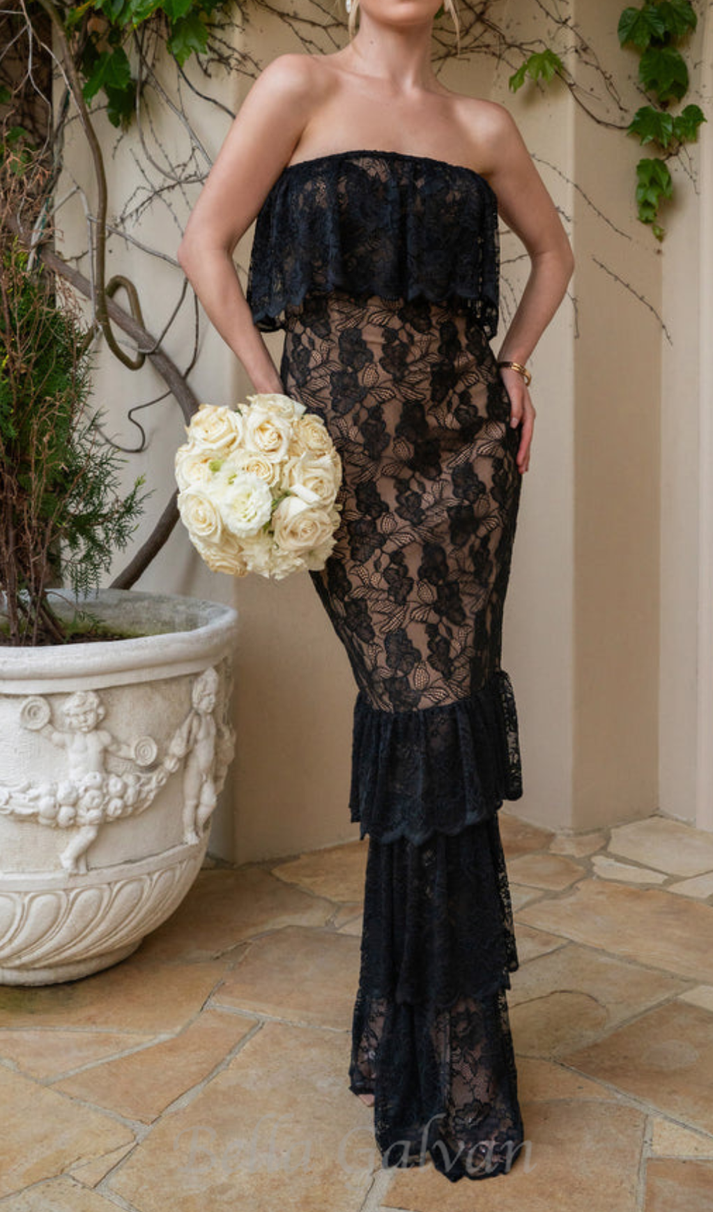 Flowering Girl Women Carlin layer lace maxi dress in black