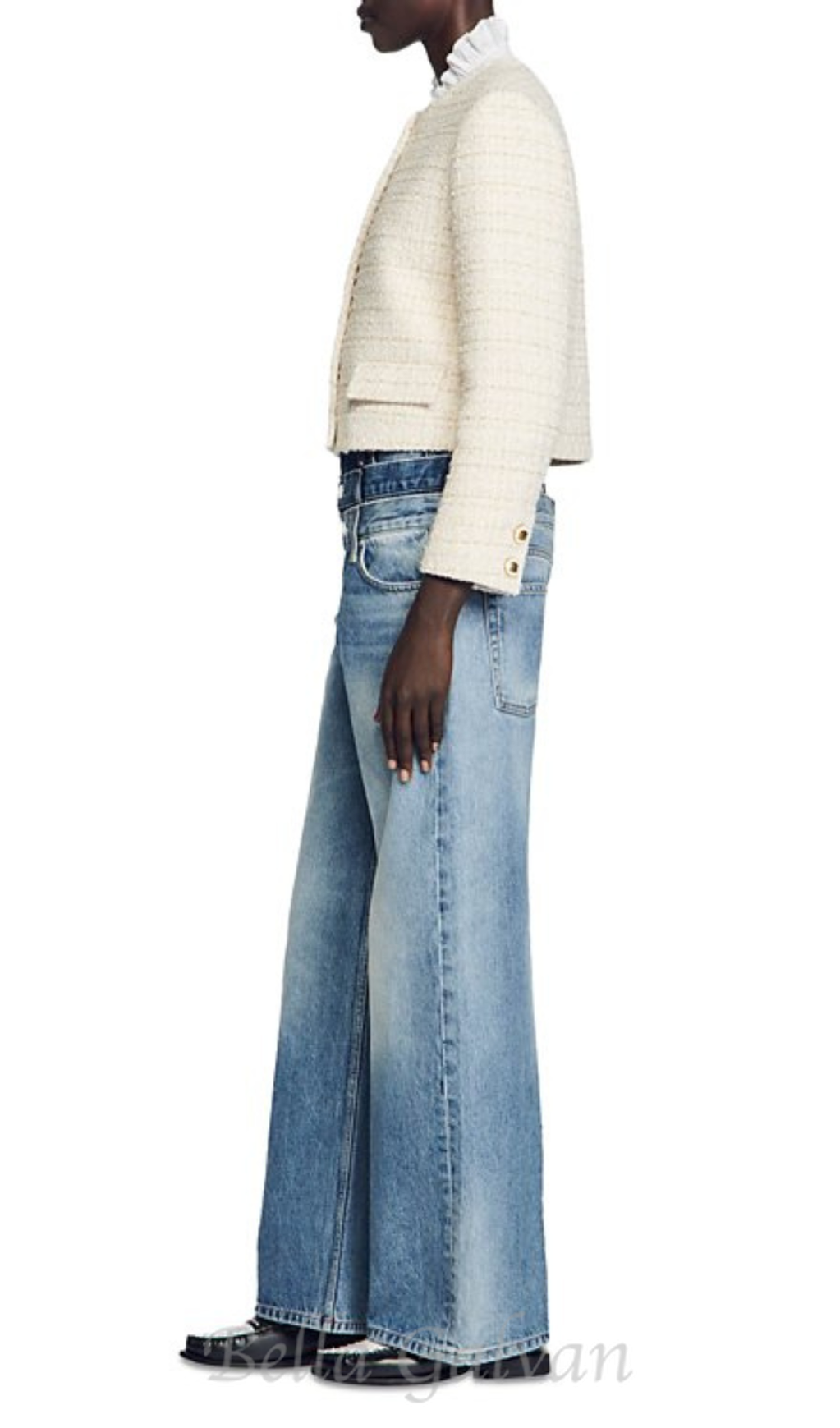 Flowering Girl Women Zally Cropped Tweed Jacket in ecru