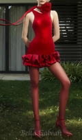 Flowering Girl Women flower trim sleeveless mini dress in red