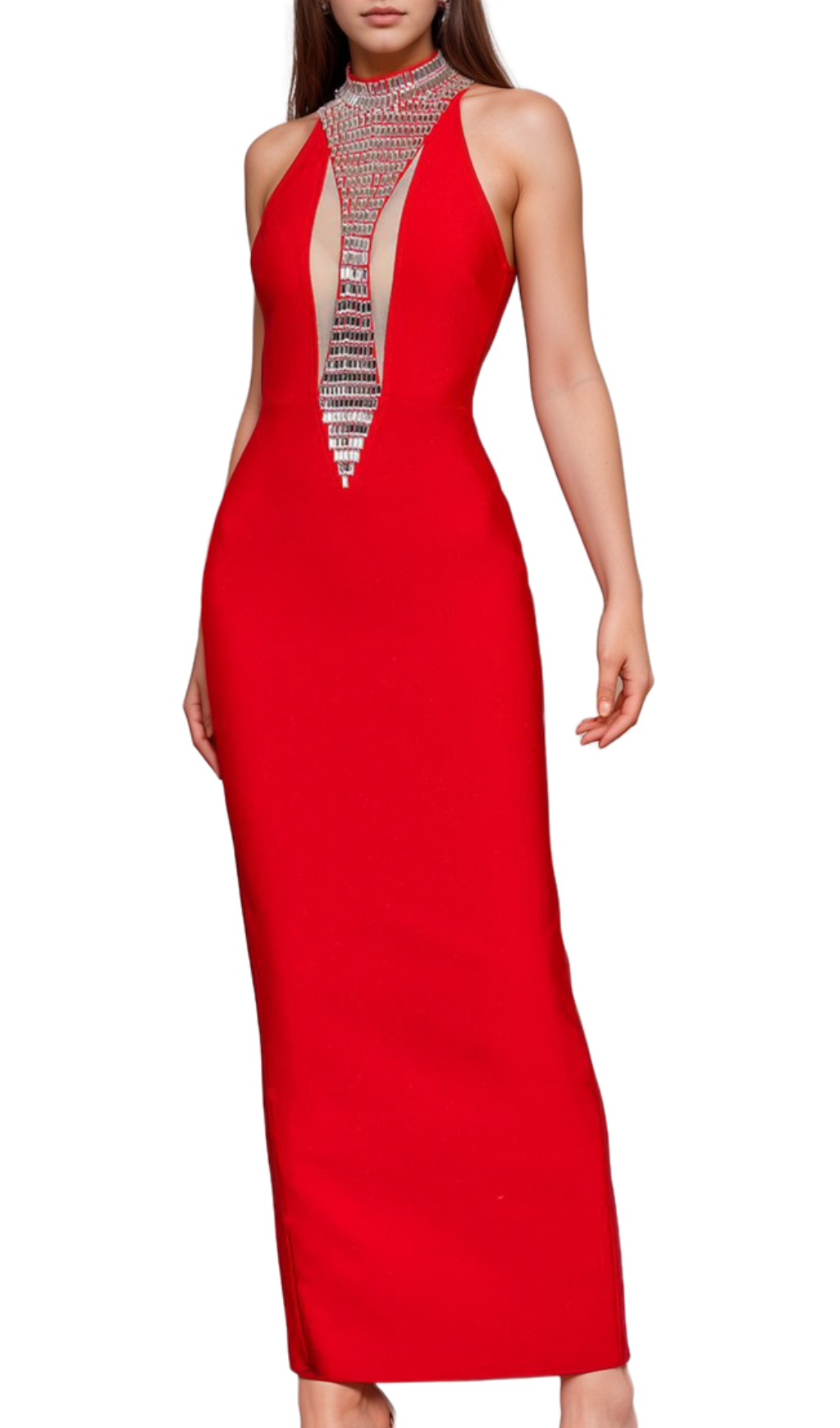 Flowering Girl Women Rhinestone Bandage maxi Dress in red